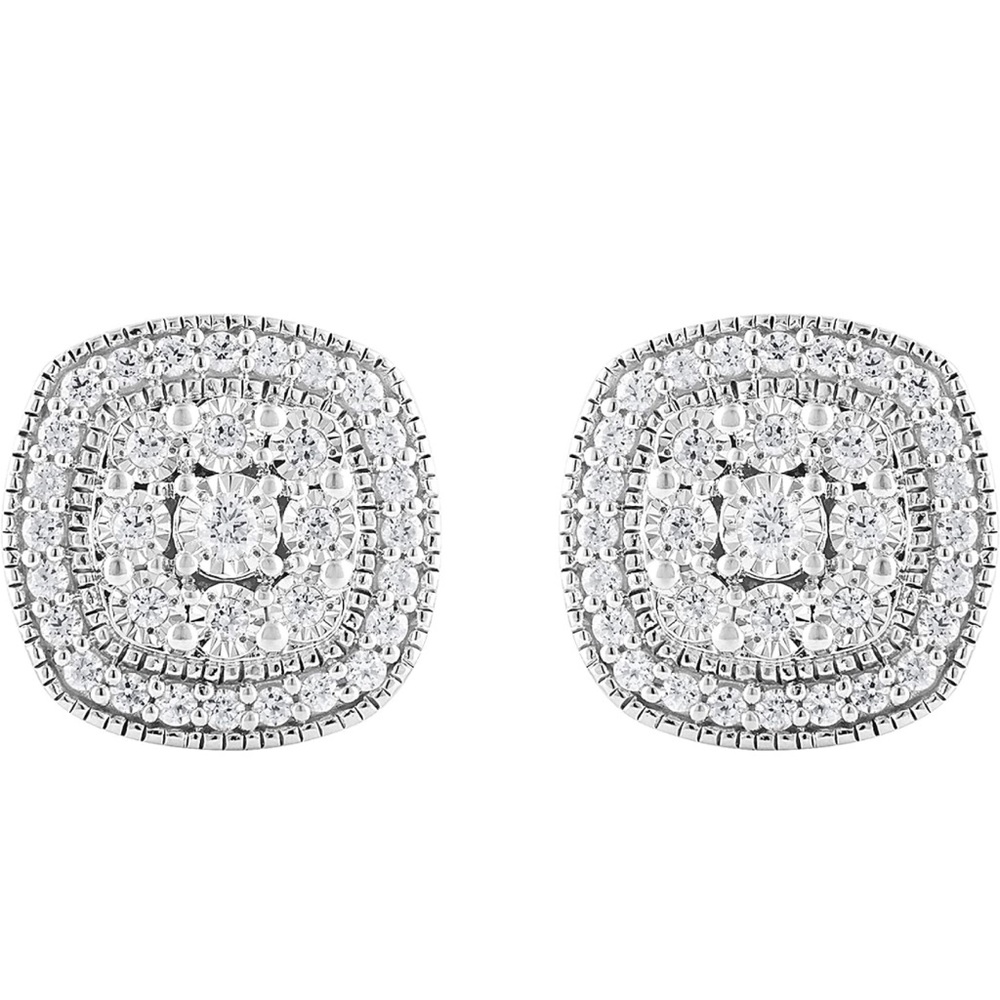 0.5 CT AUTHENTIC REAL DIAMOND CUSHION CUT EARRINGS STUDS STERLING SILVER